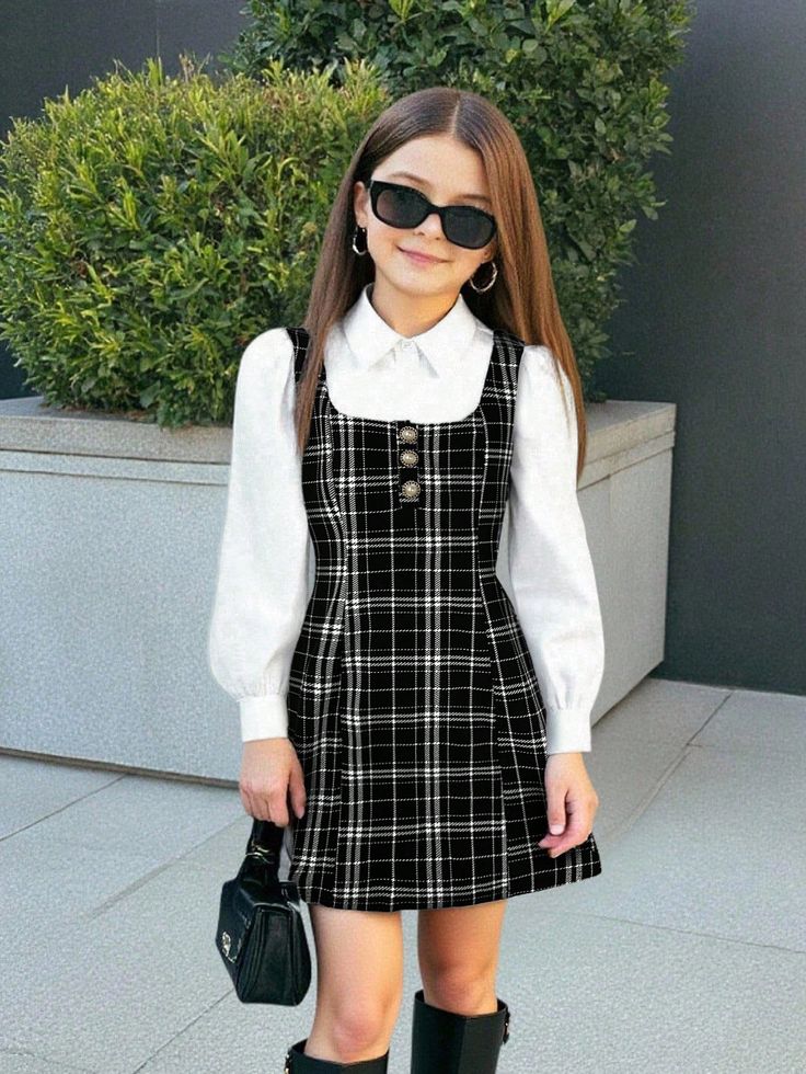 vestito casual a maniche lunghe con colletto e blocchi di colore per ragazze pre adolescenti