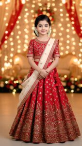 ✨ elegant red bridal inspired kids lehenga traditional indian festive outfit