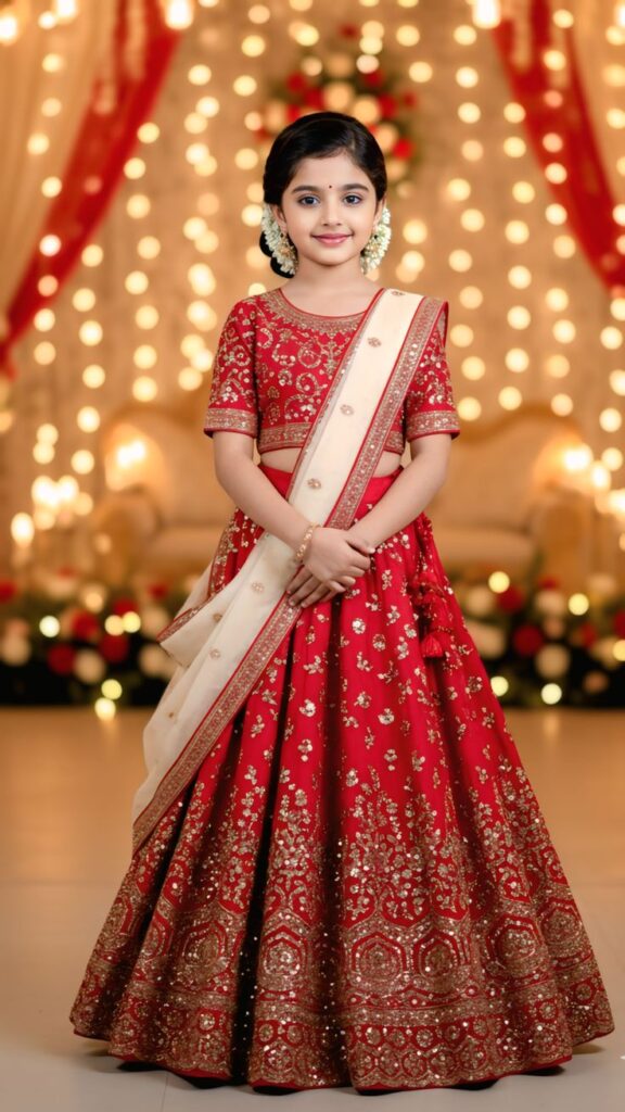 ✨ elegant red bridal inspired kids lehenga traditional indian festive outfit